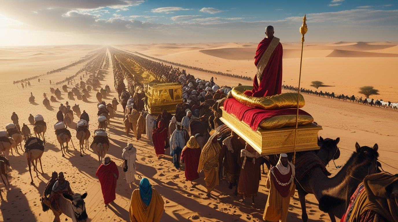 The pilgrimage crossing the Sahara, 1324 — the caravan in gold
